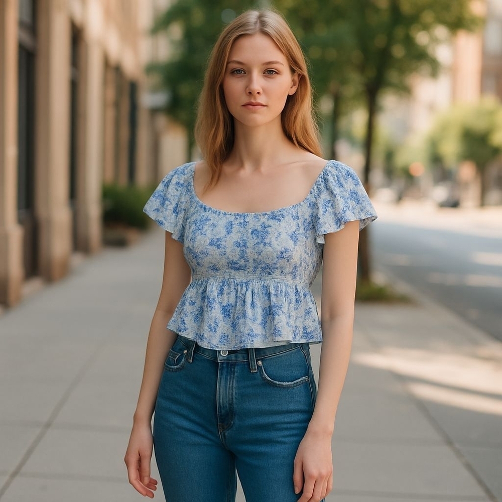 NWT MIDNIGHT SKY Floral Blue Top